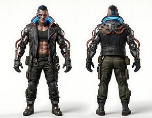 Scifi Cyberpunk Cyborg Brawler Rigged Animated