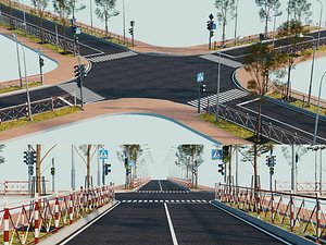 Urban Street Intersection Infrastructure City Road Scene PBR model