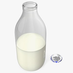 Opened Bottle of Skimmed Milk with Foil Cap