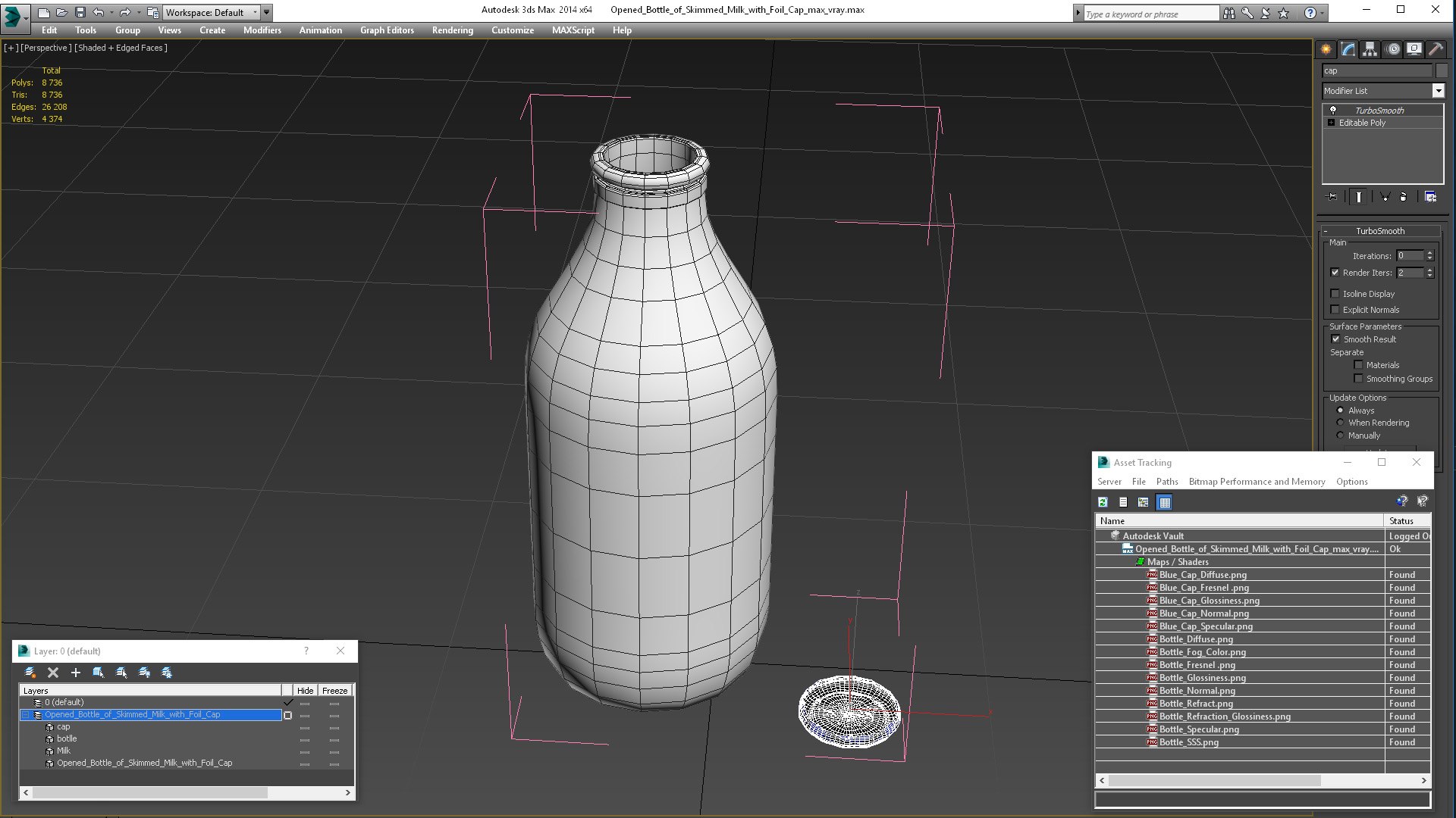 Opened Bottle of Skimmed Milk with Foil Cap 3D model preview