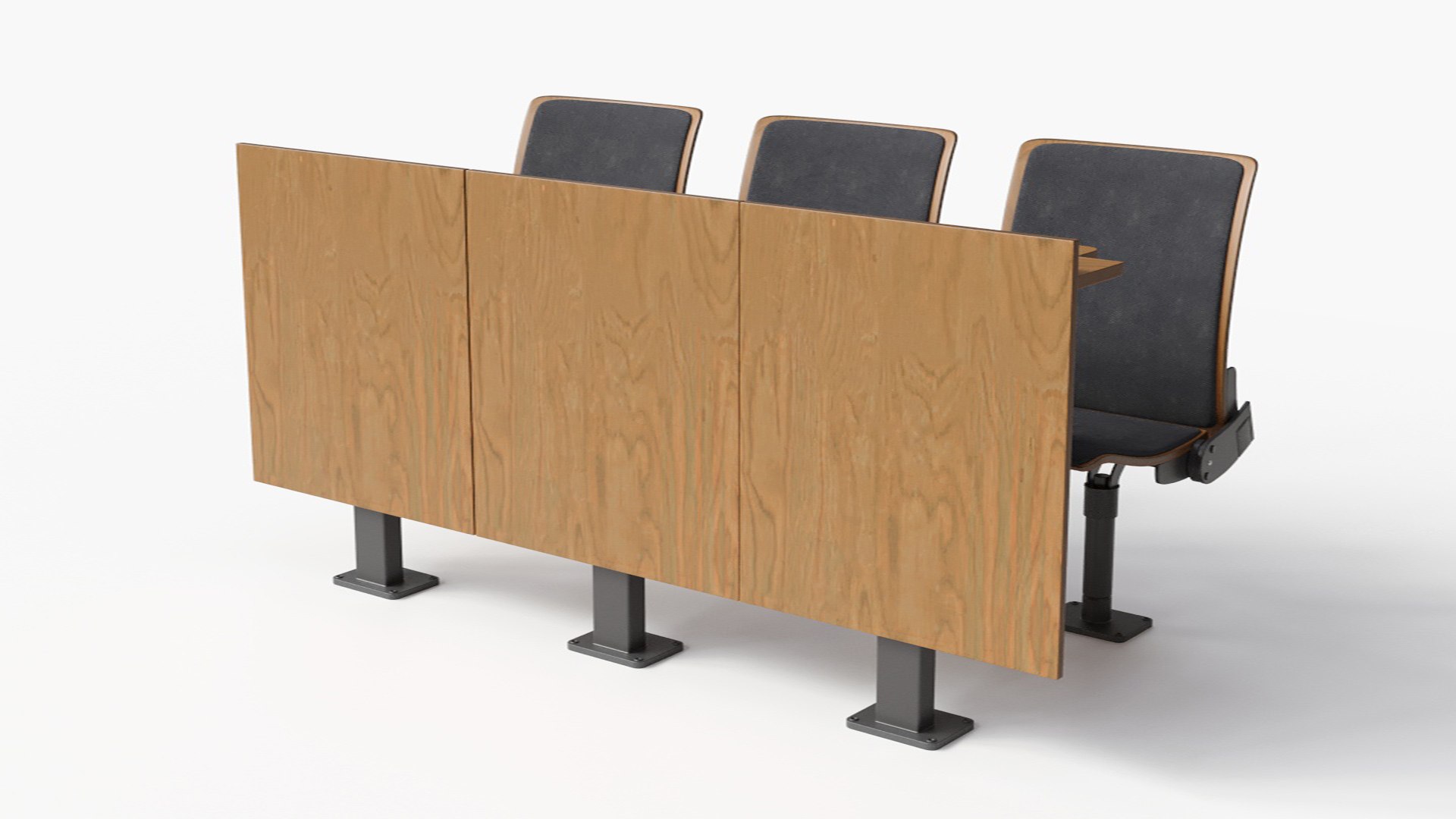 Auditorium Chairs And Tables Dark Wood Soft 3D model preview