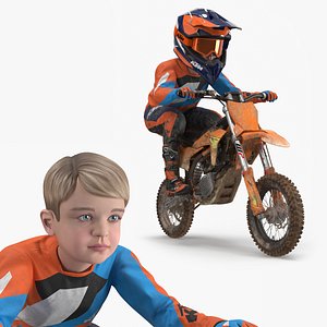 KTM Youth Mini Dirt Bike Rider Muddy Aggressive Position 3D model
