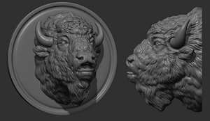 3D Bison moo head