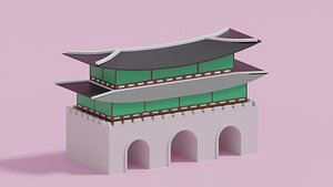 Cartoon Gwanghwamun Gate Seoul Korea 3D model