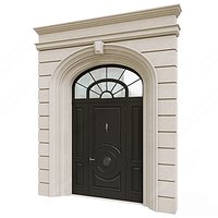 European Entrance Door with Arched Transom and Stone Frame