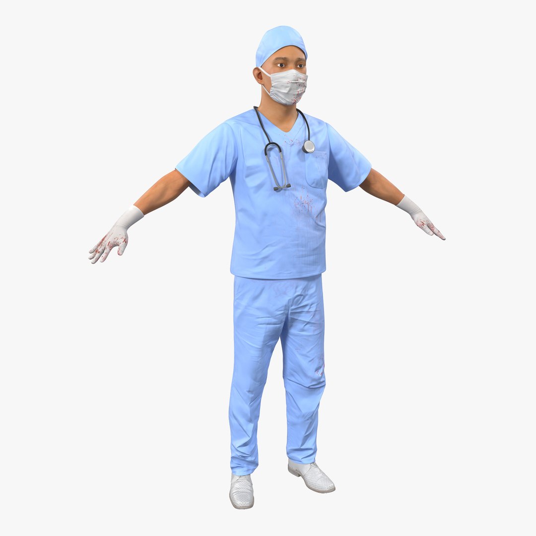 Male Surgeon Asian with Blood 3D Model 3D model preview