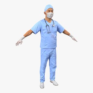 Male Surgeon Asian with Blood 3D Model