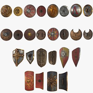 Fantasy Shield RPG Viking Lenticular Round Heater Medieval Templar Porpax Greek Aspis Hoplite Kite Parma Pavise Pelta Scutum Targe Tower Roman Spartan Small Buckler Collection 3D model