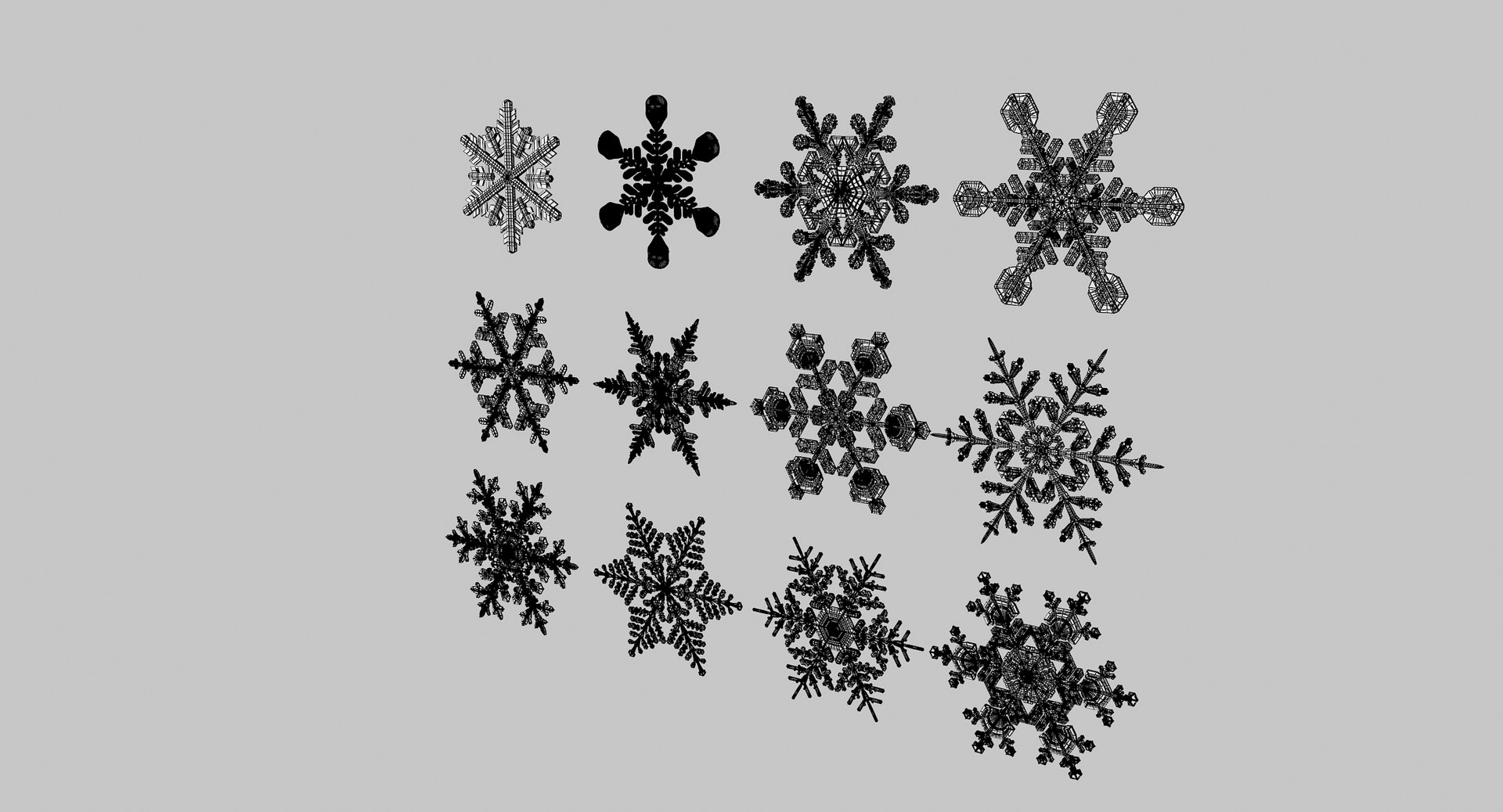 realistic snowflakes set 3D https://p.turbosquid.com/ts-thumb/pv/e30lGH/ucF00bO9/c_s0002/jpg/1548259216/1920x1080/fit_q87/2ea8a4046aa972b21d4545a79d6e2b3d14702c17/c_s0002.jpg