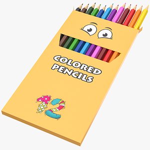 3D Kids Colored Pencils Box 3D Model