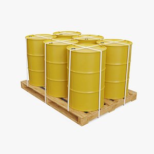 Yellow Barrels with Pallet 3D model