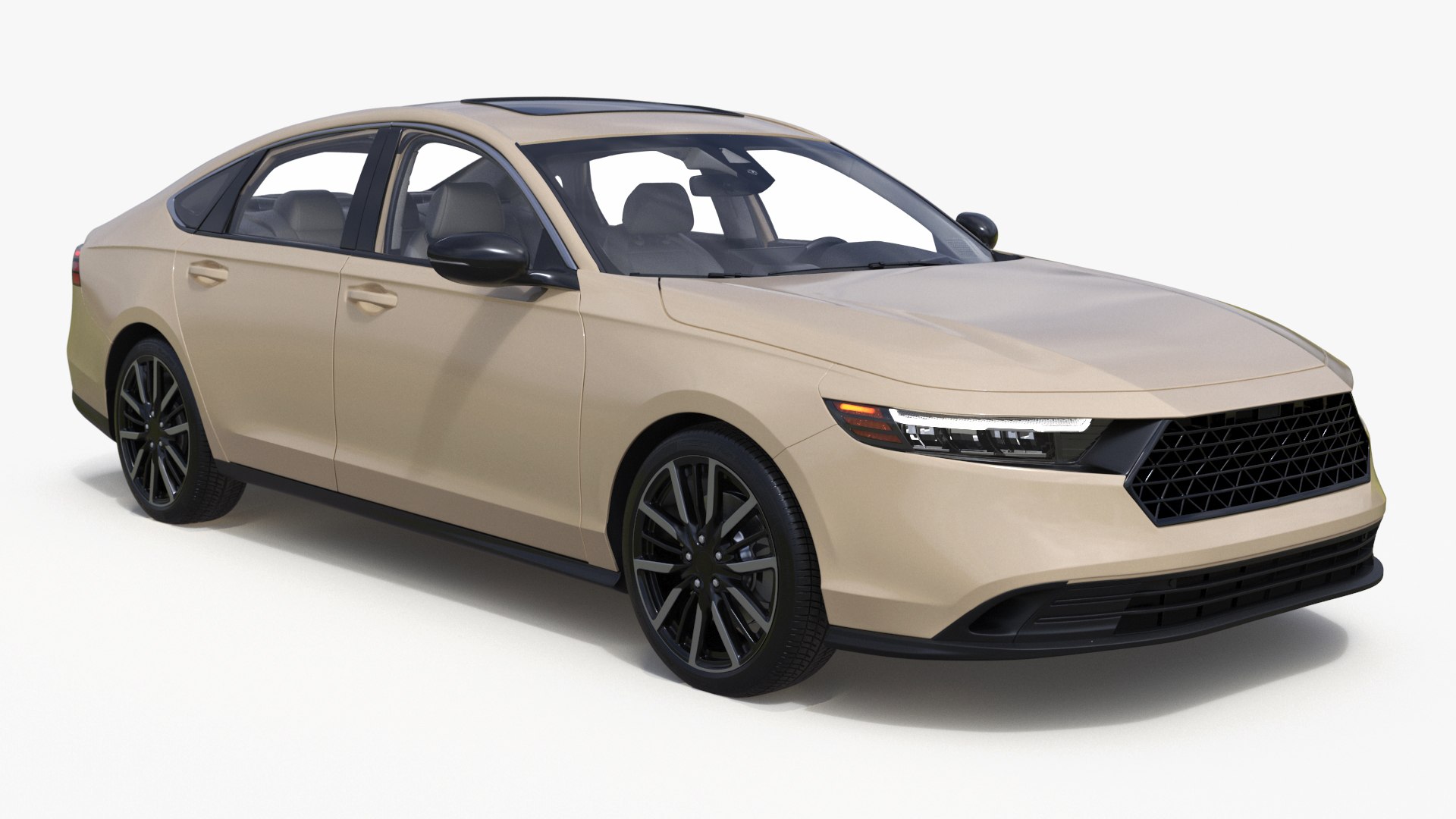 Contemporary Premium Sedan Beige Simplified 3D model for vehicle visualization, games, animation, transport scenes, and automotive rendering