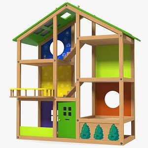 wooden dollhouse doll wood house 3D model