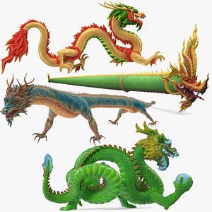Colorful Traditional Chinese Dragons Collection 3D model