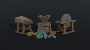 Low-poly Cartoon blacksmith kit Polygonal Style 3D