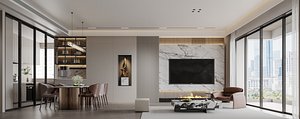 Modern living room dining room 3D model
