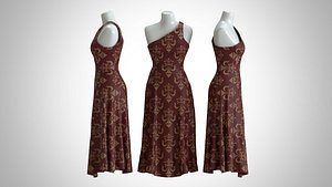 3D model Woman Dress 2 Red Historical Fabric