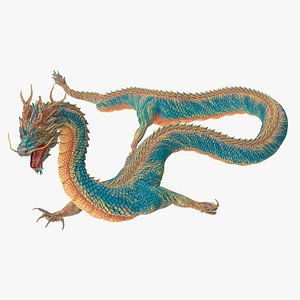 3D Mythical Creature Asian Dragon Blue Flying model