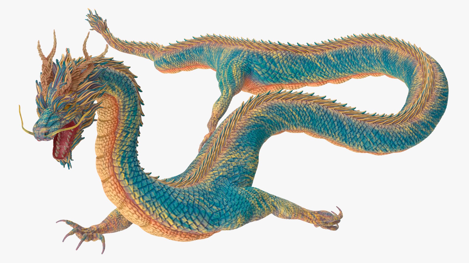 Mythical Creature Asian Dragon Blue Flying 3D model preview