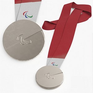 3D Paralympic Silver Medal with Red Ribbon