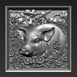 Pig with flowers background 3D model