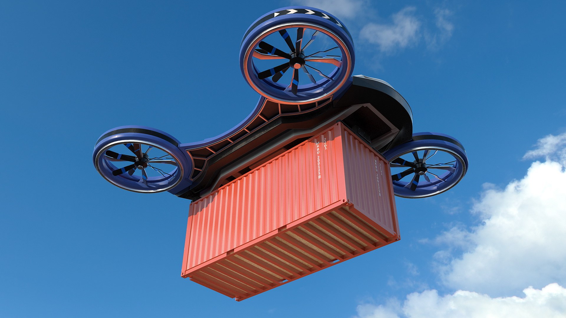 Heavy Duty Cargo Quadrocopter Drone 3D model preview