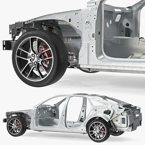 3D Car Frame with Wheels model