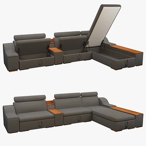 Luxury Reclining Sectional Sofa  Open  Closed Positions 3D Model 3D model