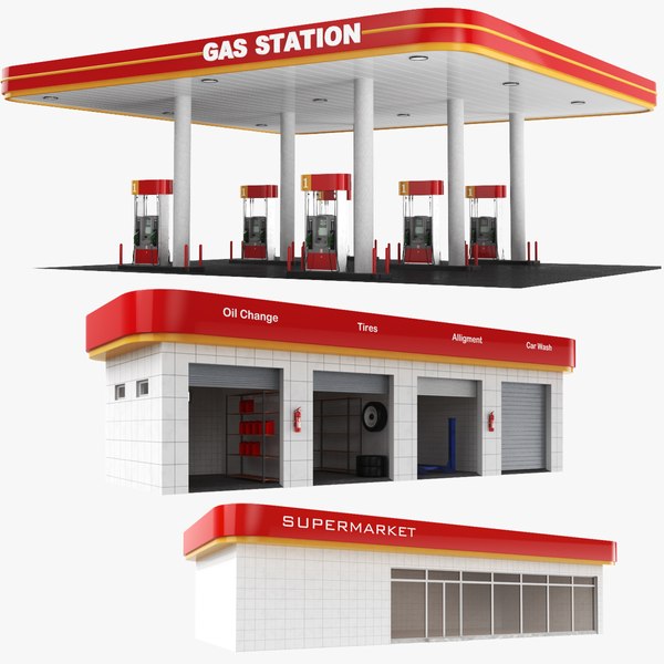 3D real gas station buildings