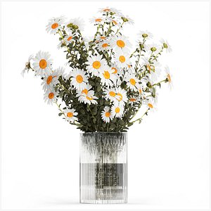 3D model Lush Festive Bouquet Glass Vase White Chamomile Daisy 588