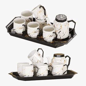 3D Ceramic Tea set with gold pattern