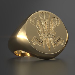 3D Regal Motto Signet Ring Gold