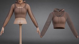 Fishnet Crop Top Hoodie Sweatshirt Tank Top - Female Mesh Sweater