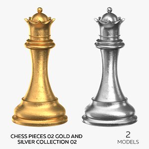 3D Chess Pieces 02 Gold and Silver Collection 02 - 2 models