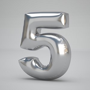 5 Number Balloon Silver 3D model