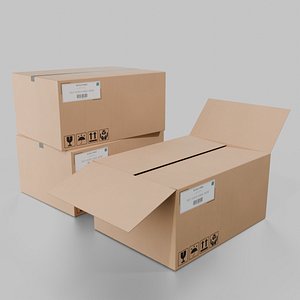 3D Cardboard Rectangular Box - Rigged and Fully Customizable