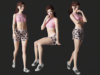 Woman in Pink Crop Top and Patterned Shorts Pose Set