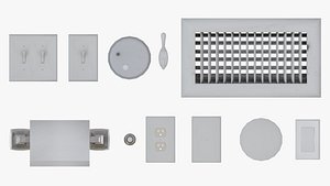 WALL PROPS 1 Light Switch Vent Toilet Paper Smoke Alarm Outlet 3D