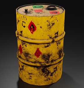 3D Metal barrel with elements of dirt rust and stickers