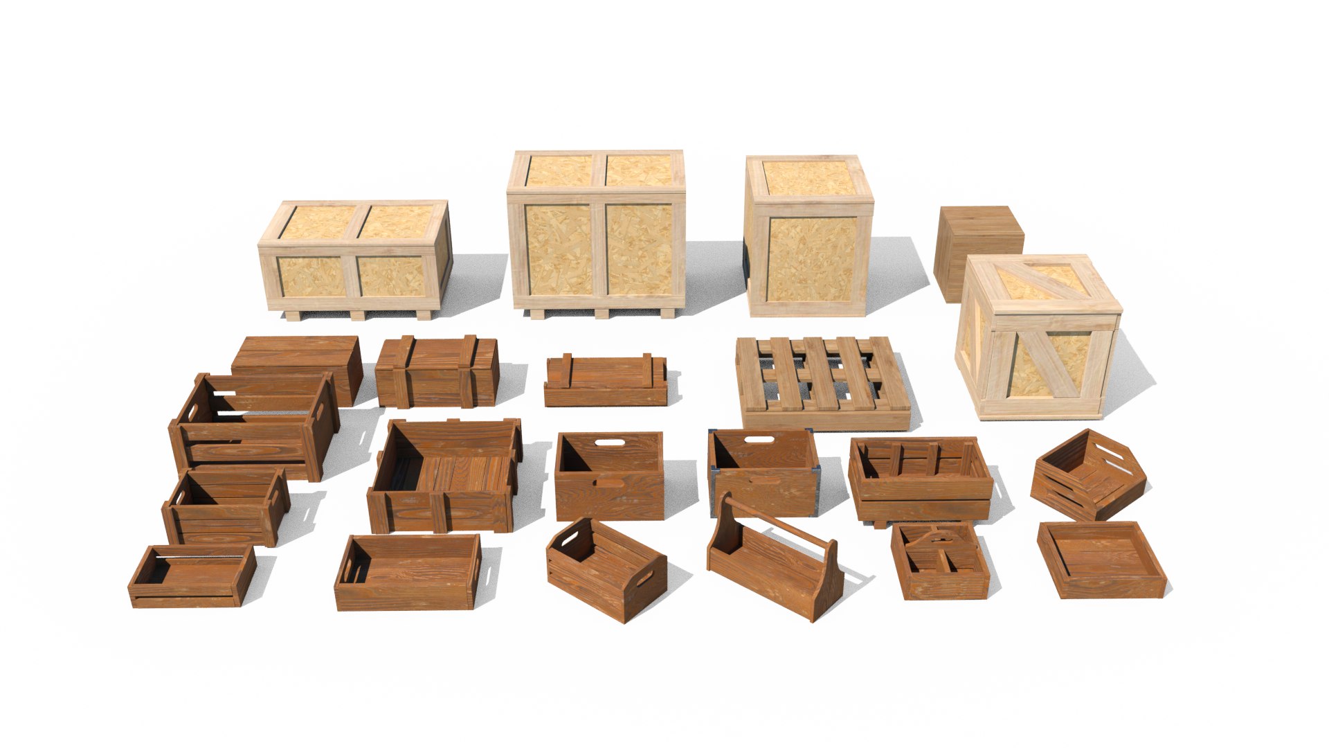 3D Wooden Crate Set Model - TurboSquid 2252032