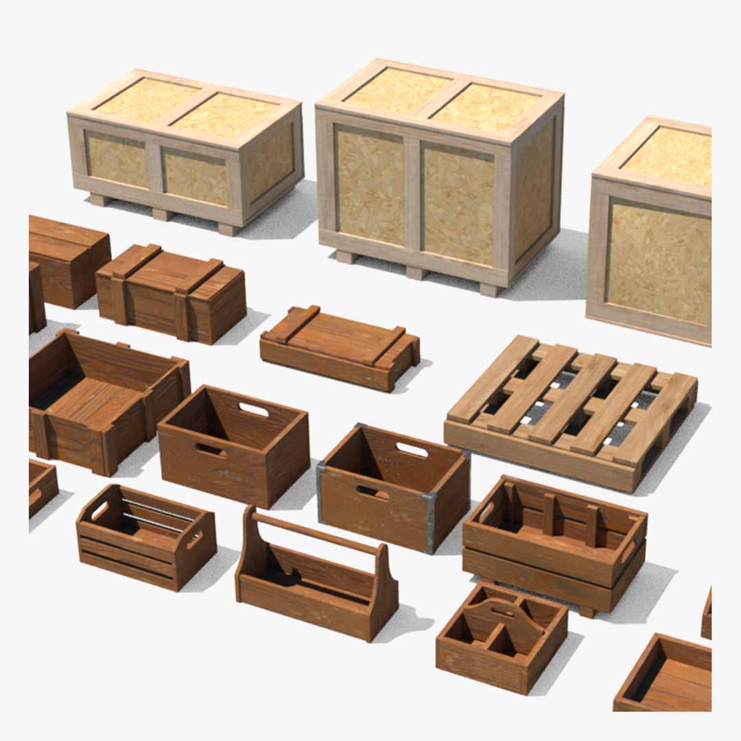 3D Wooden Crate Set Model - TurboSquid 2252032