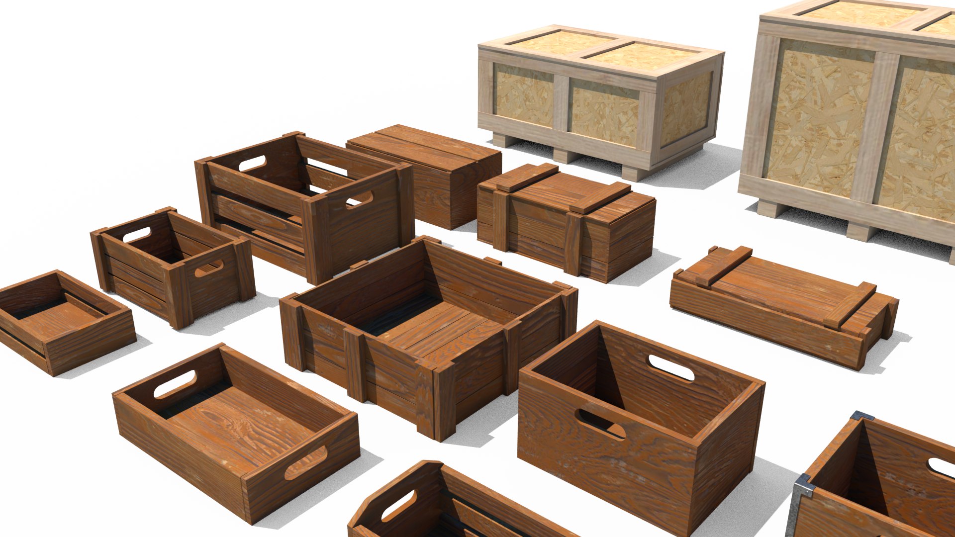 3D Wooden Crate Set Model - TurboSquid 2252032