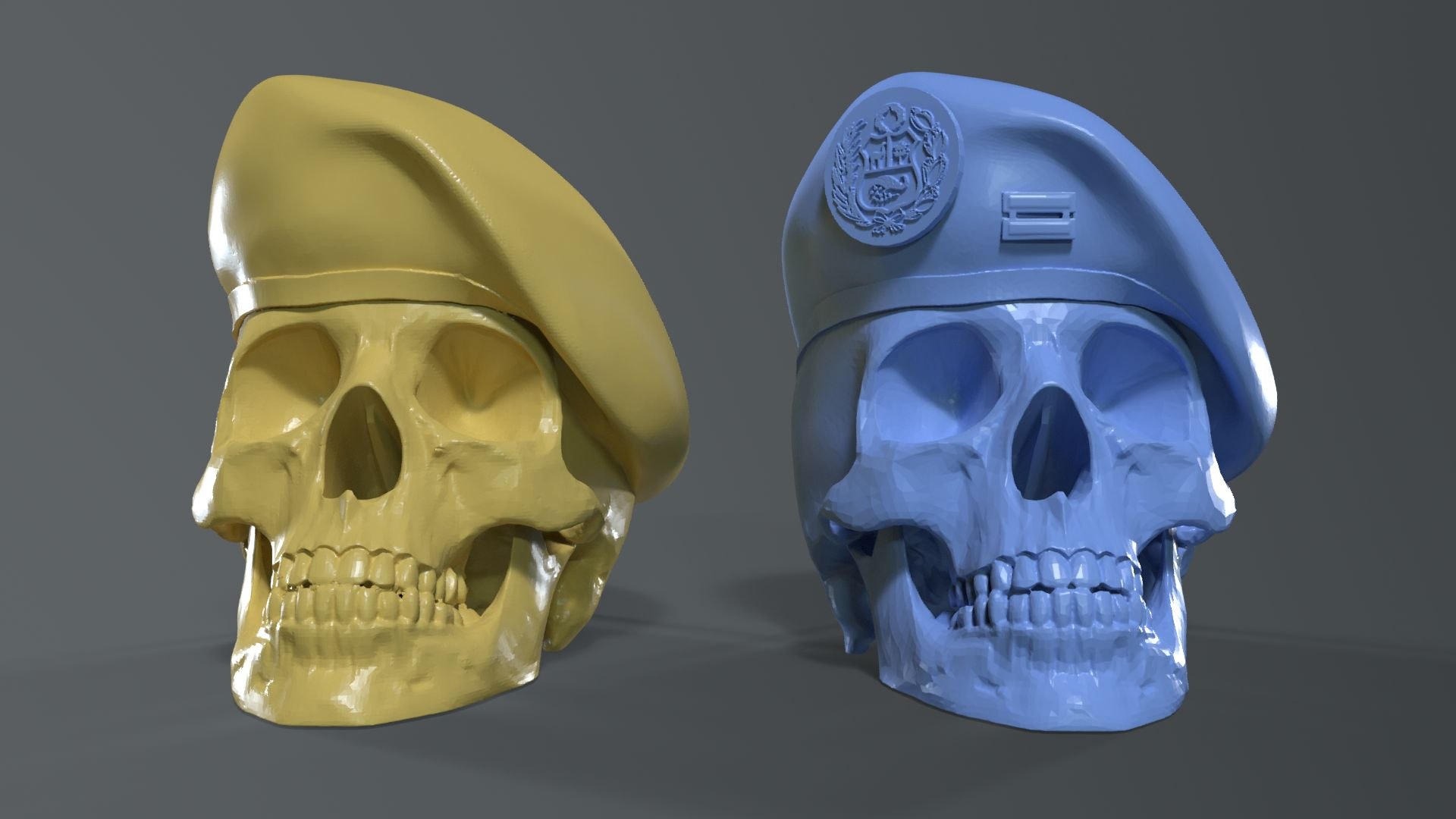Peruvian Army Beret Skull Printable  and Renderable Model 3D model https://p.turbosquid.com/ts-thumb/q0/g7XH6P/nv/armyberetskullprintable13/jpg/1781205284/1920x1080/fit_q87/3152be573e88362e29fc0e32a7cff9a5210999f1/armyberetskullprintable13.jpg