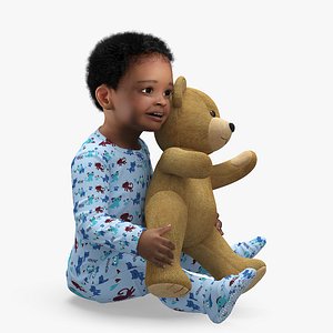 Little Black Boy with Teddy Bear Rigged