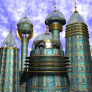 sci fi city buildings 3d model