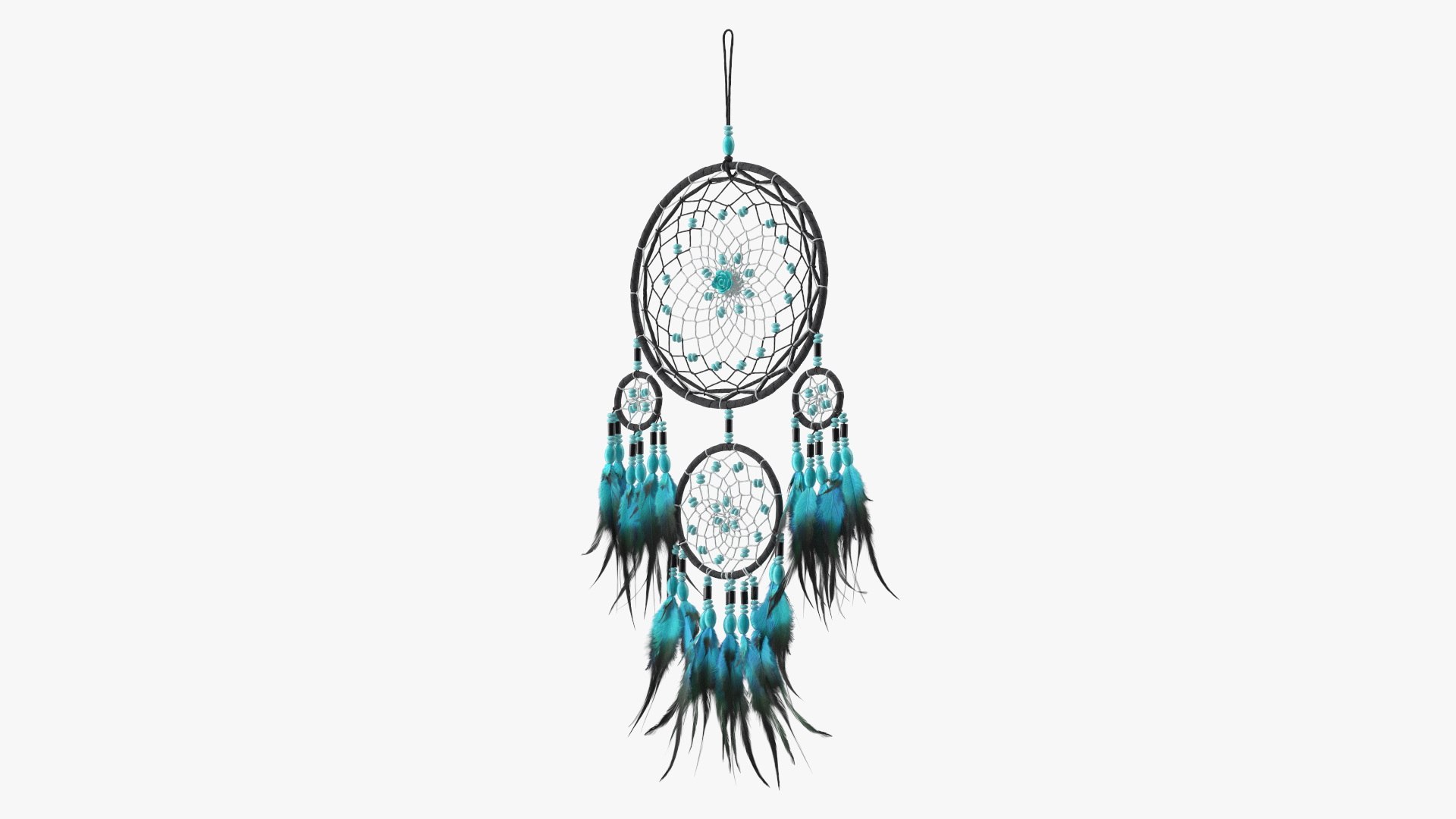 Dreamcatcher with Blue Feathers Four Rings 3D model preview