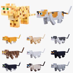 3D model Minecraft Cat All Skins and Ocelot Collection Rigged 3D Model Game Ready 4K PBR