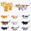 Collection de skins de chats et d'ocelots pour Minecraft : modèles 3D articulés, prêts pour le jeu en 4K PBR.