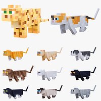 Minecraft Cat All Skins and Ocelot Collection Rigged 3D Model Game Ready 4K PBR