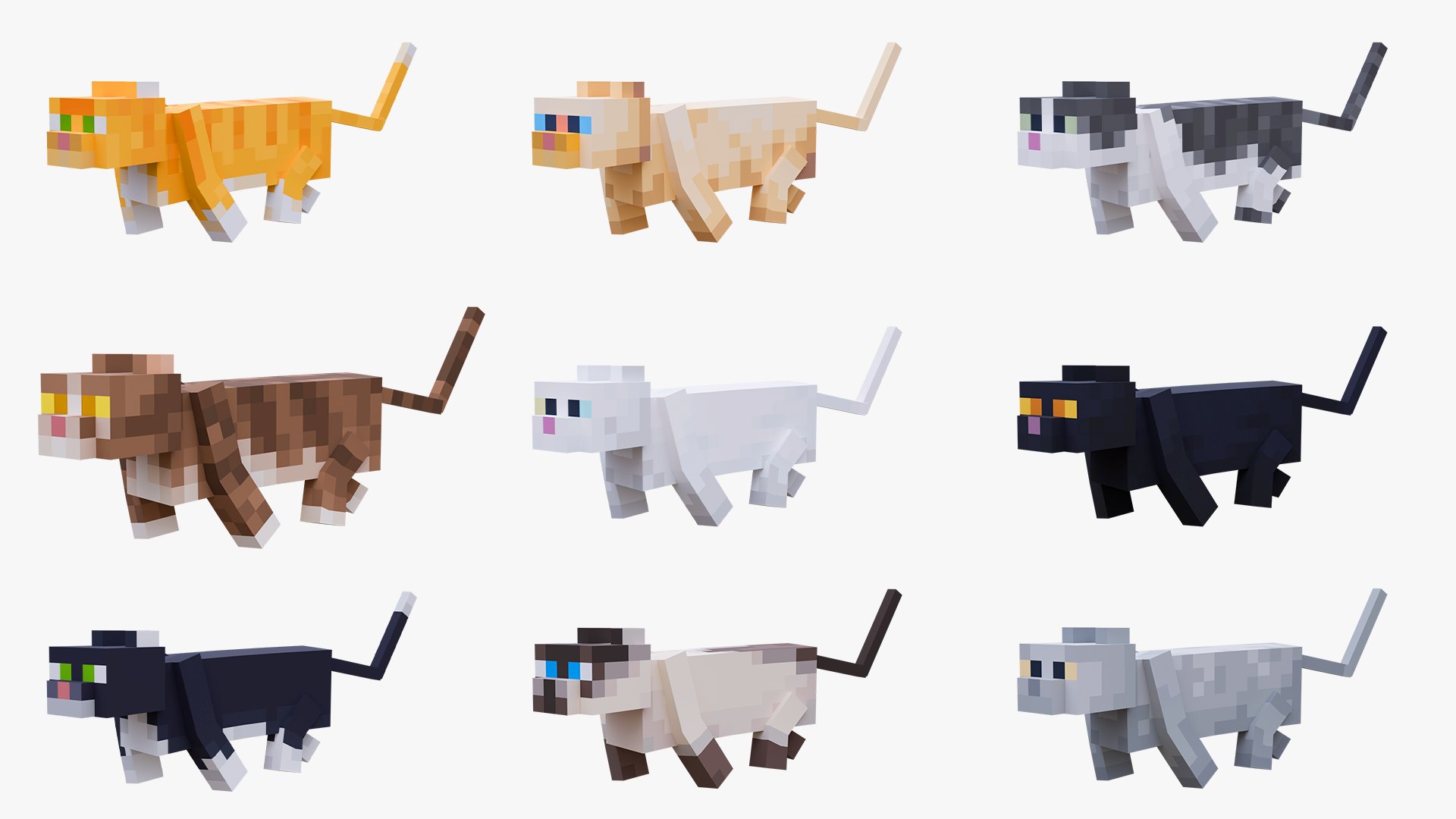 3D model Minecraft Cat All Skins and Ocelot Collection Rigged 3D Model Game Ready 4K PBR https://p.turbosquid.com/ts-thumb/q1/Uxe8sr/PJ/caty/png/1789043953/1920x1080/fit_q87/797d3c4e49cd01134ae96839e02a98c5b38130c1/caty.jpg